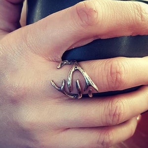 Deer Antler Wrap Ring in Solid 925 Sterling Silver Sizes 3.5 to 9.5 Unisex Woodland Animal Horn Statement Ring Gift for Nature Lover image 1