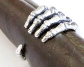 Skeleton Hand Ring in Solid White Bronze with Silver Overlay Anatomical Gripping Hand Skeleton Ring