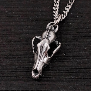 Sterling Silver Tiny Wolf Skull Pendant Necklace