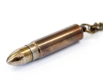 Bullet Canister Necklace in Brass Capsule with Antique Finish Vial Cremation Urn