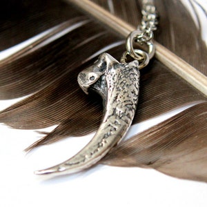 Owl Talon Claw Charm Pendant Necklace Solid Hand Cast Silver Plated White Bronze Woodland Bird Jewelry Gift Multiple Chain Lengths image 1