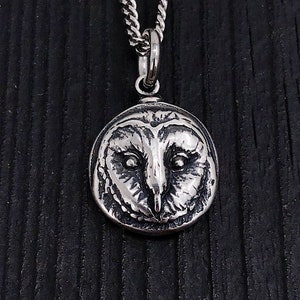 Solid Silver Plated Bronze Barn Owl Face Pendant Necklace