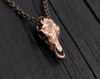 Bronze Horse Skull Necklace: Miniature Mustang Pendant