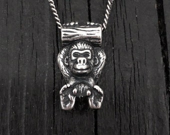 Gorilla Necklace Baby Gorilla Pendant Necklace Silver Gorilla Necklace Charm