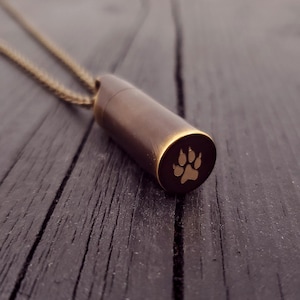 Dog Paw Print Cremation Ash Urn Necklace - Solid Brass - Custom Engraved Personalized Mourning Pet Urn