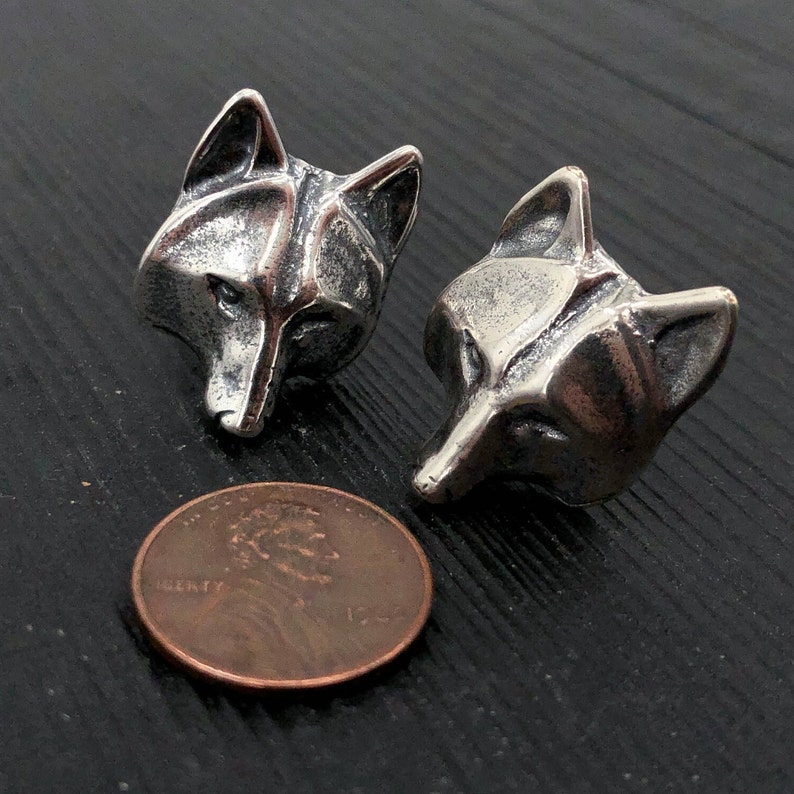 Silver Wolf Face Cuff Links Solid Hand Cast Silver Plated White Bronze Men's French Cuff Suit Accessory Jewelry image 8