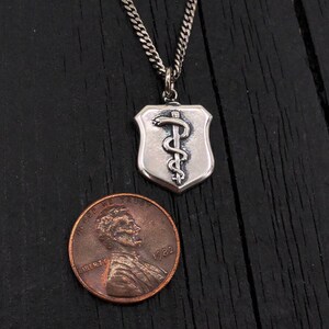 Rod of Asclepius Shield Necklace Staff of Asclepius Sterling Silver ...