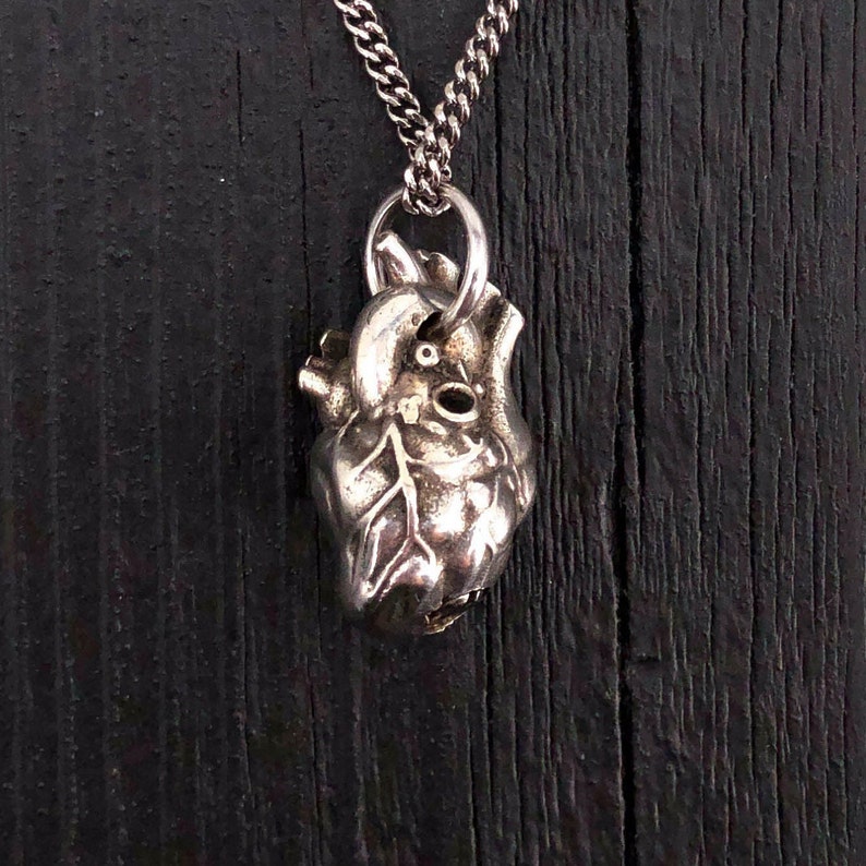 Silver Anatomical Heart Cremation Vial Necklace Human Heart Cremation Urn Pendant Memorial Jewelry 