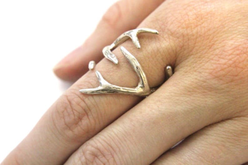 Deer Antler Wrap Ring in Solid 925 Sterling Silver Sizes 3.5 to 9.5 Unisex Woodland Animal Horn Statement Ring Gift for Nature Lover image 8