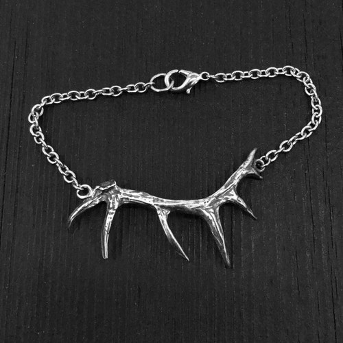 Elk Antler Bracelet in Solid White Bronze with Sterling Silver Overlay
