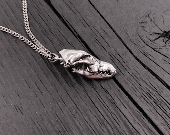 Fox Skull Pendant Necklace - Oxidized Stainless Steel Charm