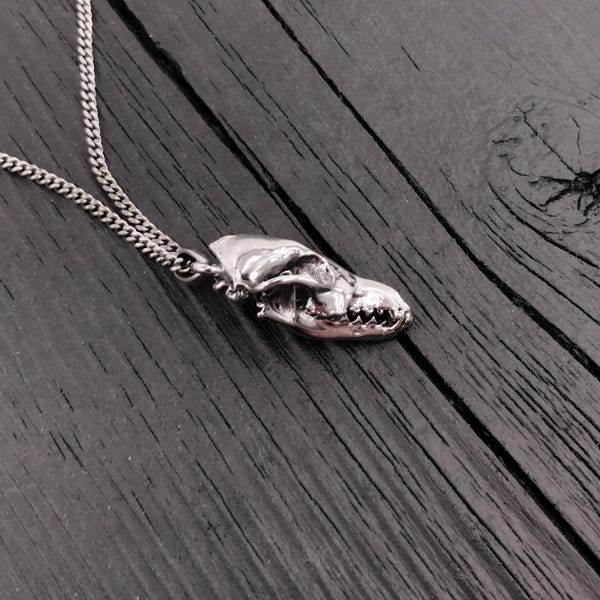 Fox Skull Pendant Necklace - Oxidized Stainless Steel Charm