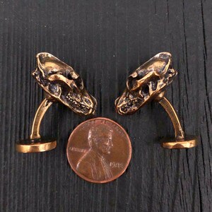 Wolf Skull Cuff Links Solid Hand Cast Bronze Nature Inspired Men's Jewelry Accesories image 7
