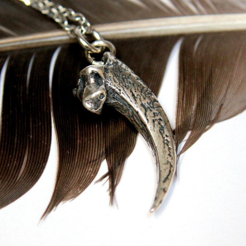 Owl Talon Claw Charm Pendant Necklace Solid Hand Cast Silver Plated White Bronze Woodland Bird Jewelry Gift Multiple Chain Lengths image 7