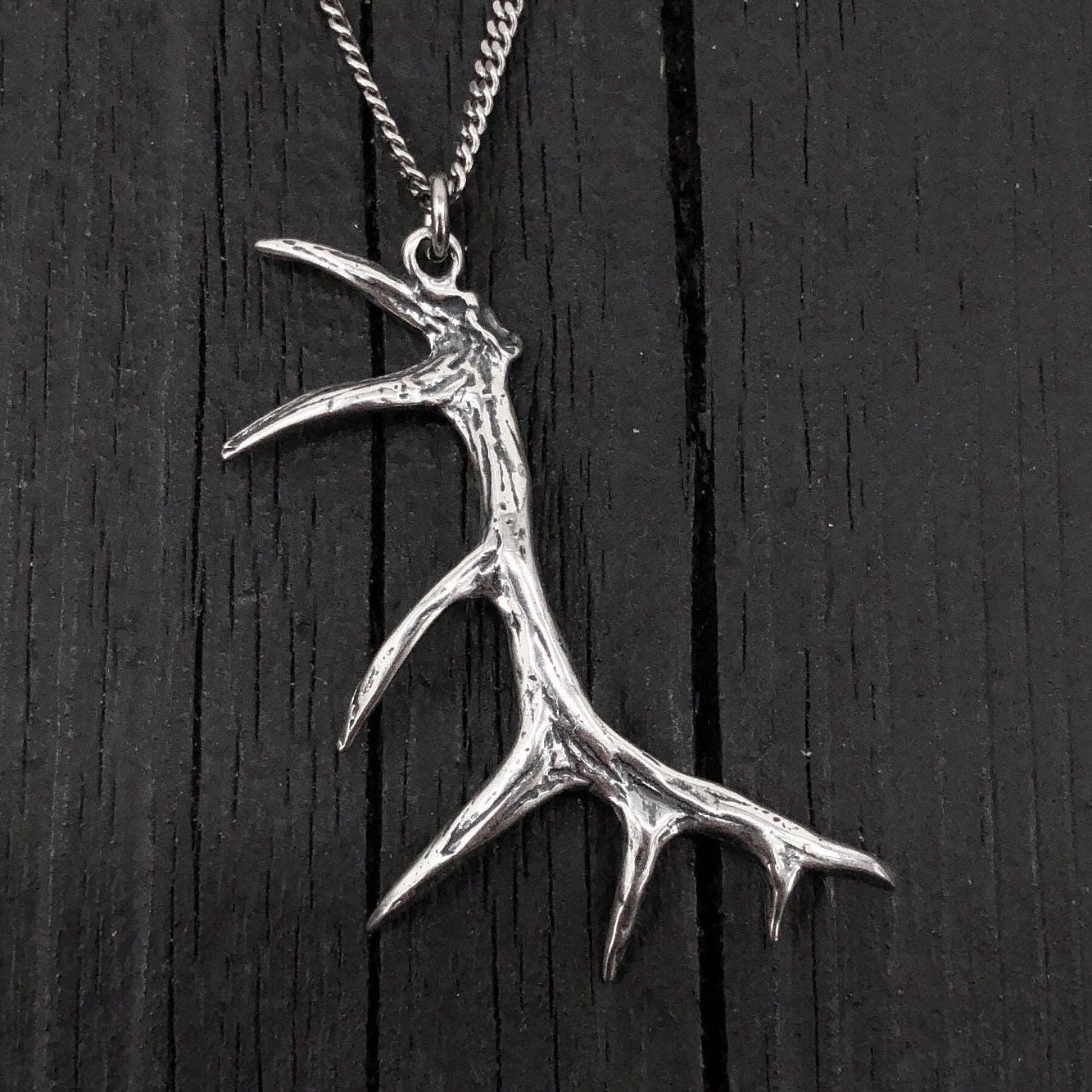 Rustic Wedding Men Hunt Unisex Handmade and Crafted by KapKaDesign Elk Antler Pendant Necklace Deer Jewelry Woodland Fashion Thin Sterling Silver Chain 