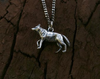 3D Sterling Silber Wolf Anhänger Halskette - Tier Charm