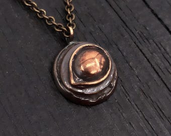Gothic Necklace, Raven Eye Amulet, Solid Bronze Protection Talisman, Witchy Crow Jewelry