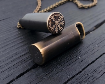 Vegvisir Cremation Urn Necklace: Solid Brass Viking Compass, Custom Engraved