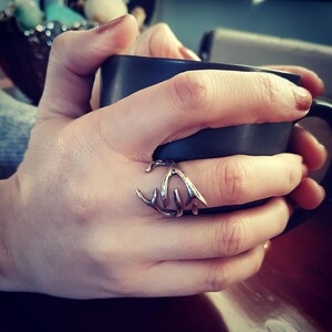 Sterling Silver Antler Ring, Nature Inspired Branch Band, Woodland Goblincore Jewelry image 11