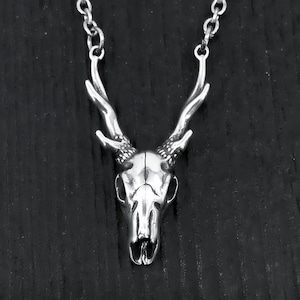 Sterling Deer Skull Necklace - Silver Antler Stag Pendant image 3