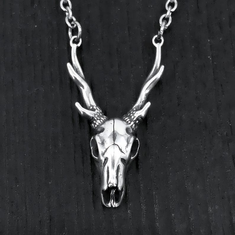 Sterling Deer Skull Necklace - Silver Antler Stag Pendant image 3