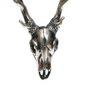 Sterling Deer Skull Necklace - Silver Antler Stag Pendant image 2
