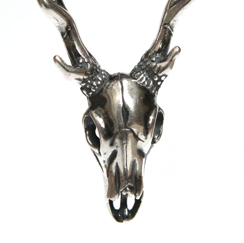Sterling Deer Skull Necklace - Silver Antler Stag Pendant image 2