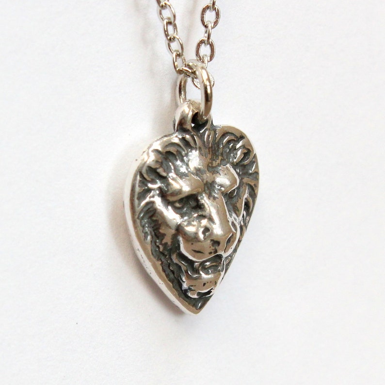Petite Lion Heart Necklace in Solid Sterling Silver Courage Etsy