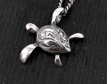 Engraved Sea Turtle Necklace in Sterling Silver Sea Turtle Pendant Turtle Jewelry Ocean Inspired Pendant Gift for Mother Handmade