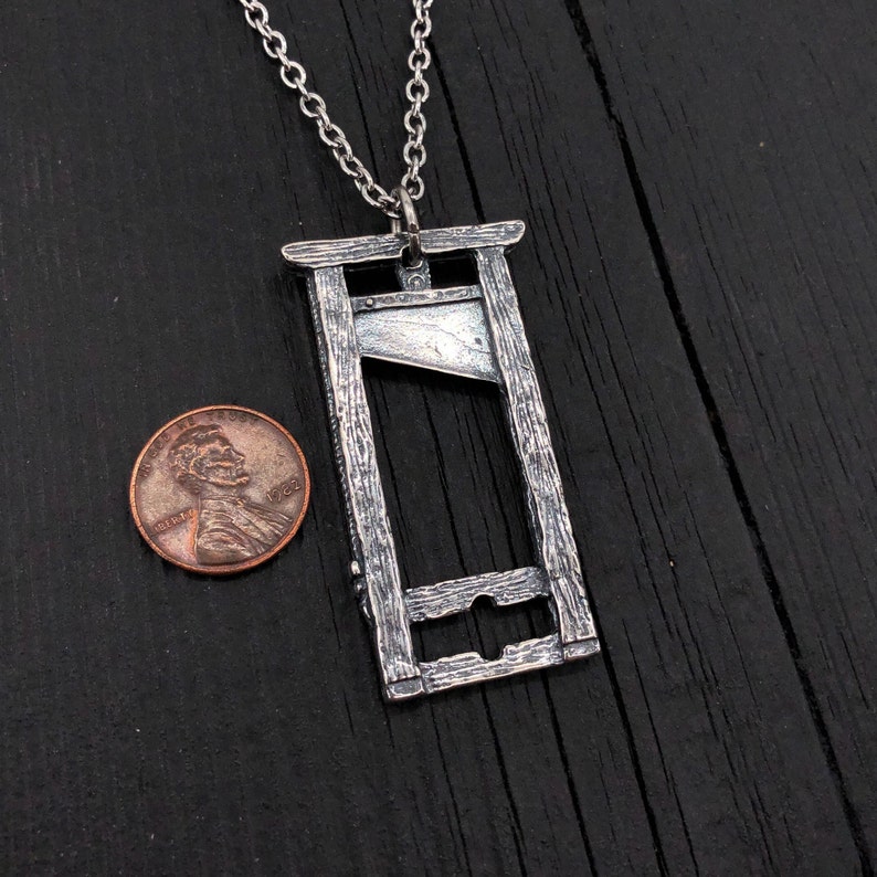 Guillotine Pendant Necklace Solid Hand Cast Sterling Silver Multiple Chain Lengths Available image 5