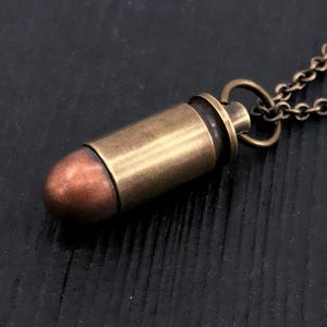 Memorial Bullet Necklace, Brass and Copper (Ashes Capsule Pendant)