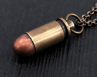 Memorial Bullet Necklace, Brass and Copper (Ashes Capsule Pendant)