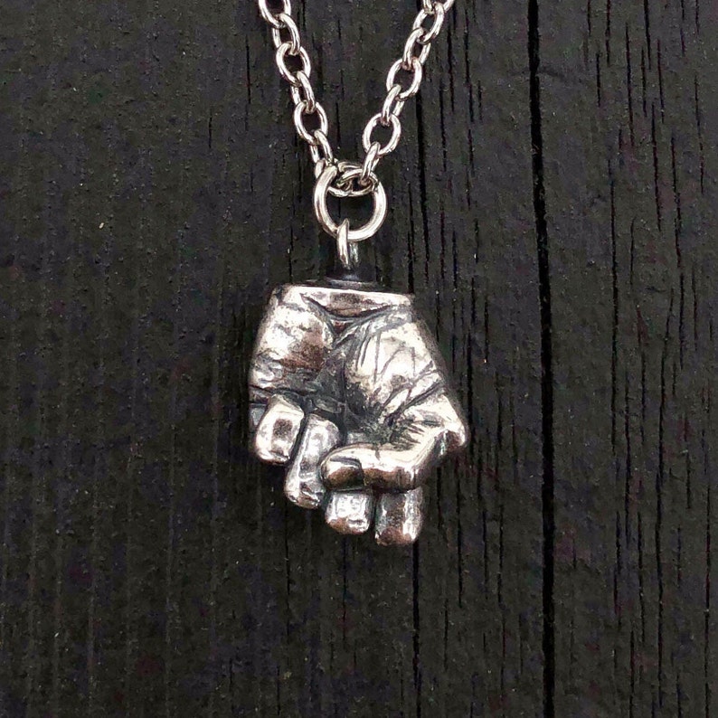 Fist Necklace Silver Fist Pendant Necklace A Mans Clenched Etsy
