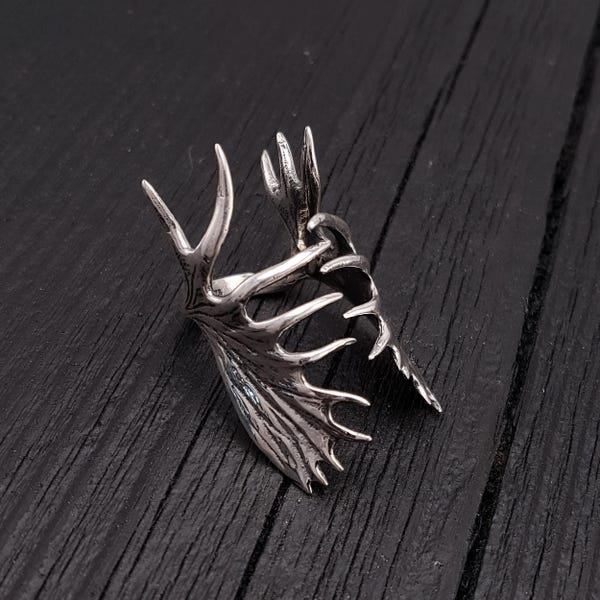 Anillo de asta de alce de plata de ley oxidada