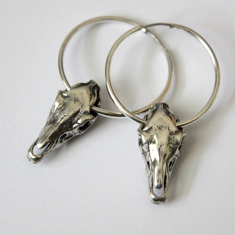 Horse Skull Hoop Earrings in Solid Sterling Silver image 3