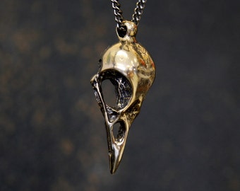 Crow Skull Charm Pendant Necklace , Solid Cast Jewelers Bronze