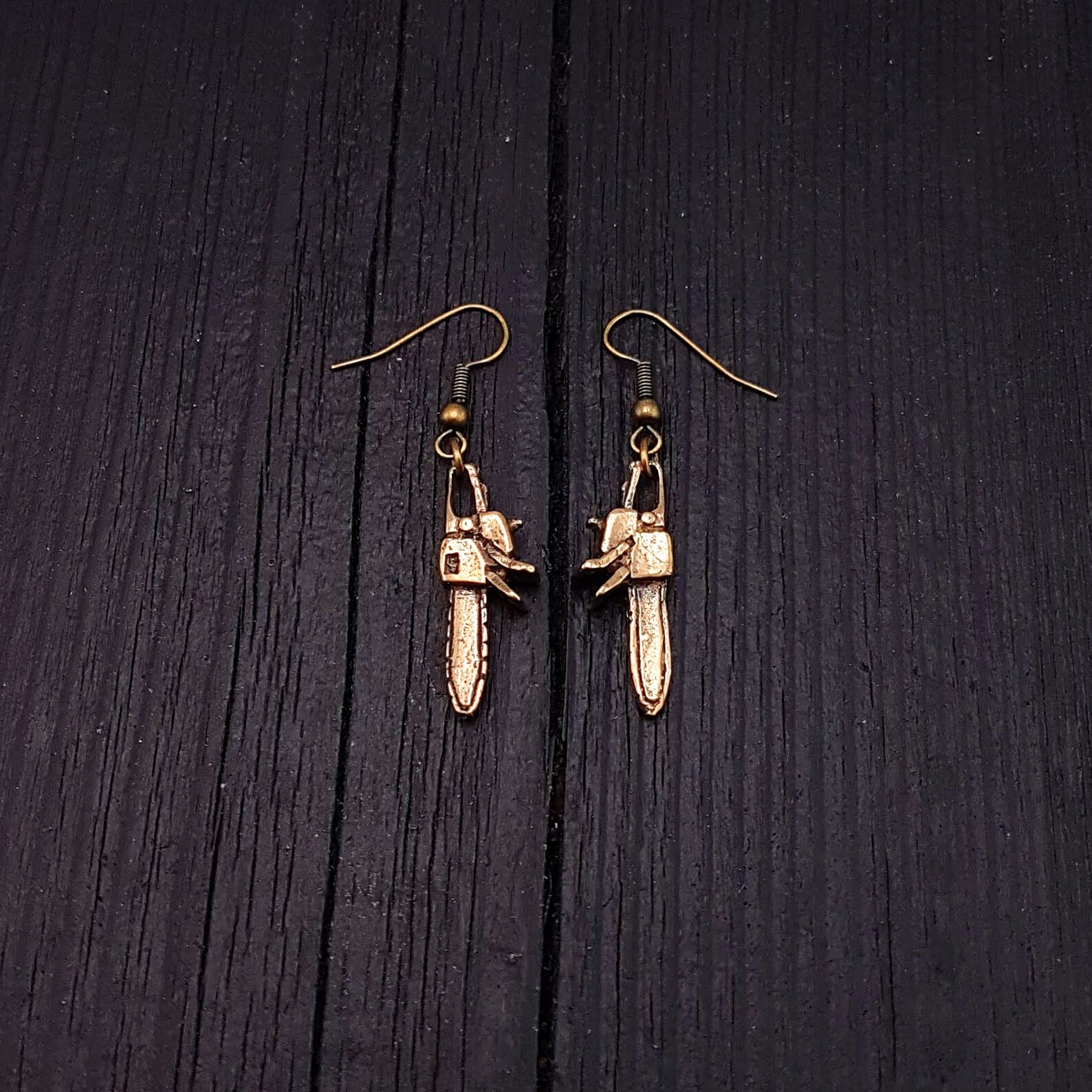 Chainsaw Dangle Earrings Solid Hand Cast Jewelers Bronze Etsy