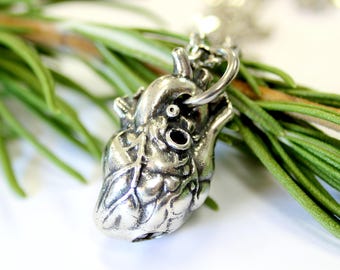 Sterling Silver Anatomical Heart Urn Necklace, Cremation Memorial Pendant