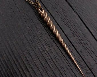 Narwhal Tusk Pendant Necklace - Solid Hand Cast Bronze - Enchanted Unicorn of the Sea -  Rare Animal Gift For Her