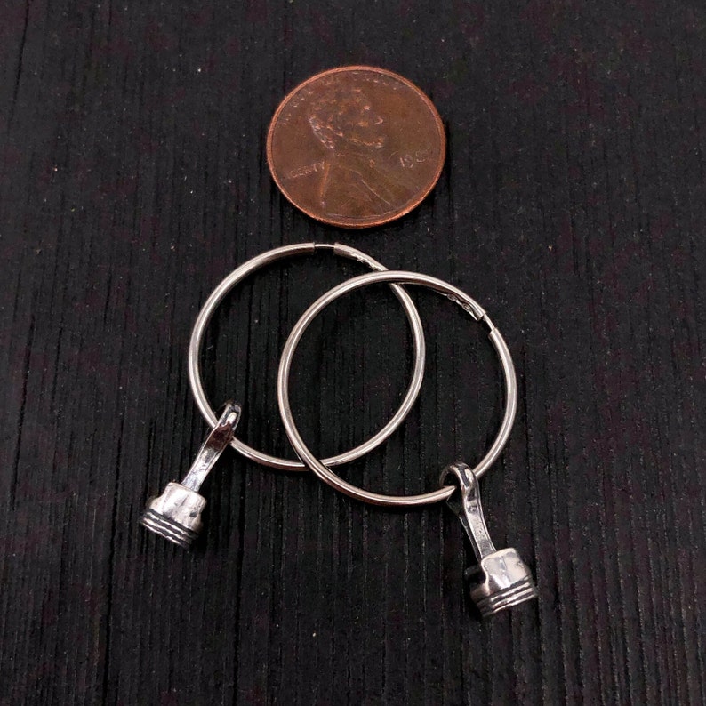 Tiny Sterling Silver Piston and Rod Hoop Earrings Etsy
