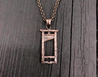 Small Guillotine Charm Pendant Necklace - Solid Hand Cast Bronze