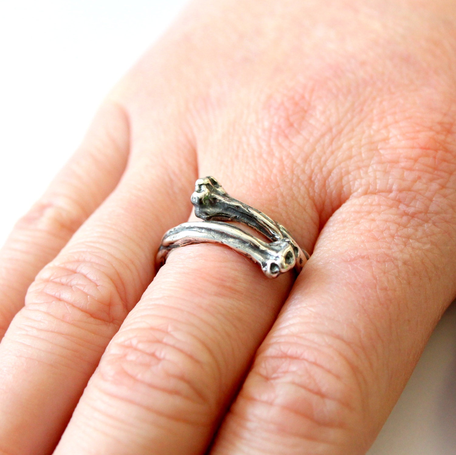 Silver Bone Ring in Solid White Bronze With Sterling Overlay 