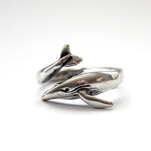 Humpback Whale Wrap Ring Solid Sterling Silver Sizes 4.5 to 11 Statement Ocean Jewelry Gift image 1