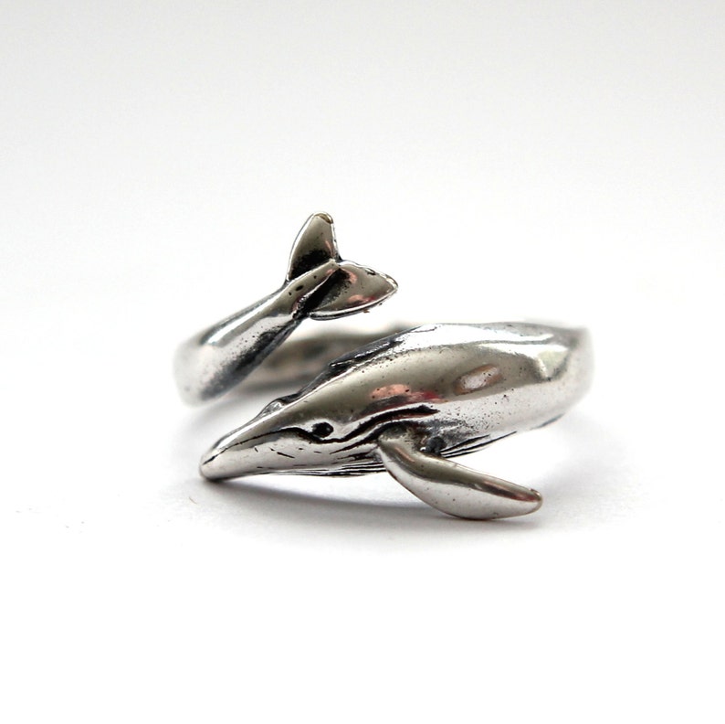 Humpback Whale Wrap Ring Solid Sterling Silver Sizes 4.5 to 11 Statement Ocean Jewelry Gift image 1