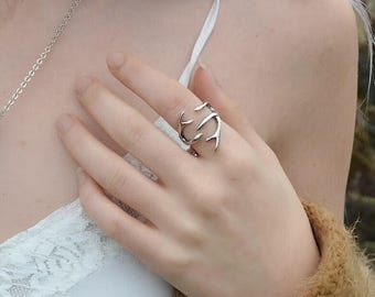 Sterling Silver Whitetail Deer Antler Ring Sizes 4 to 9