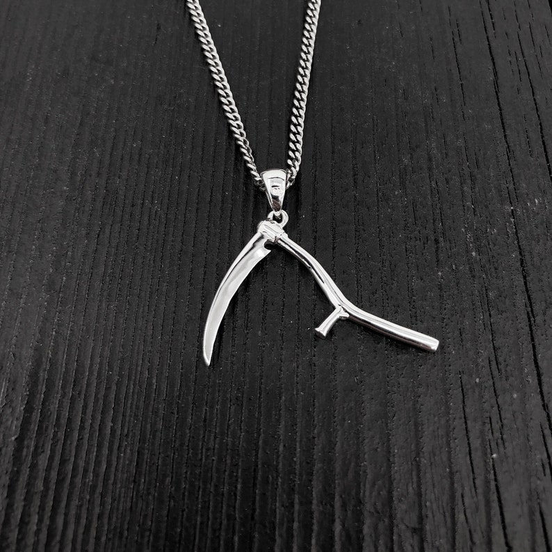 Grim Reaper Scythe Pendant Necklace in Solid 925 Sterling Silver Unisex Jewelry Gift Multiple Chain Lengths image 3