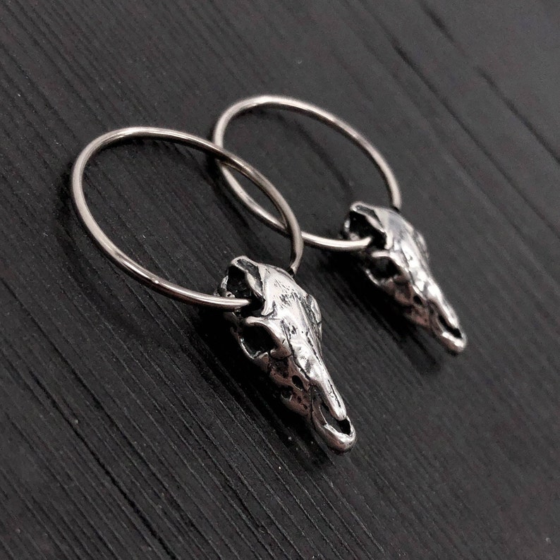 Horse Skull Hoop Earrings in Solid Sterling Silver image 7