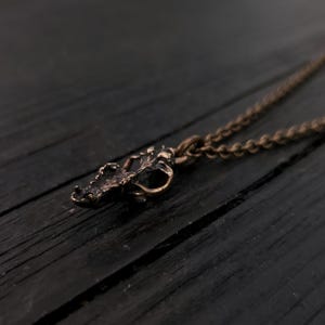 Tiny Grey Wolf Skull Charm Pendant Necklace - Solid Hand Cast Jewelers Bronze image 4