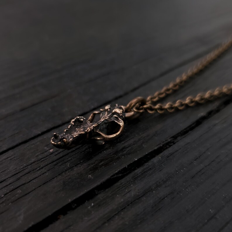 Tiny Grey Wolf Skull Charm Pendant Necklace - Solid Hand Cast Jewelers Bronze image 4