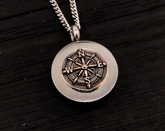 Bronze Compass Rose Urn Necklace: Stainless Steel Memorial Ash Pendant, Custom Engraving